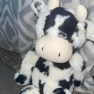 Jellycat Bashful Hard to Find Black and White Cow Plush with Teal Logo Accent